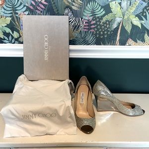 Jimmy Choo Baxen Glitter Mirrored Wedge Champagne
